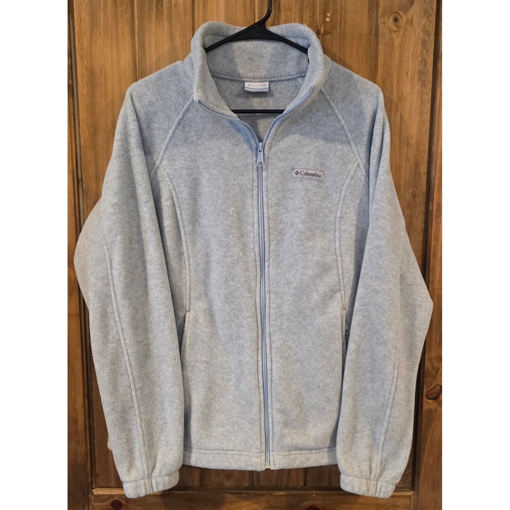 Columbia Fleece Jacket Womens XL Light Gray Excellent‎ Full Zip Mock Neck Raglan